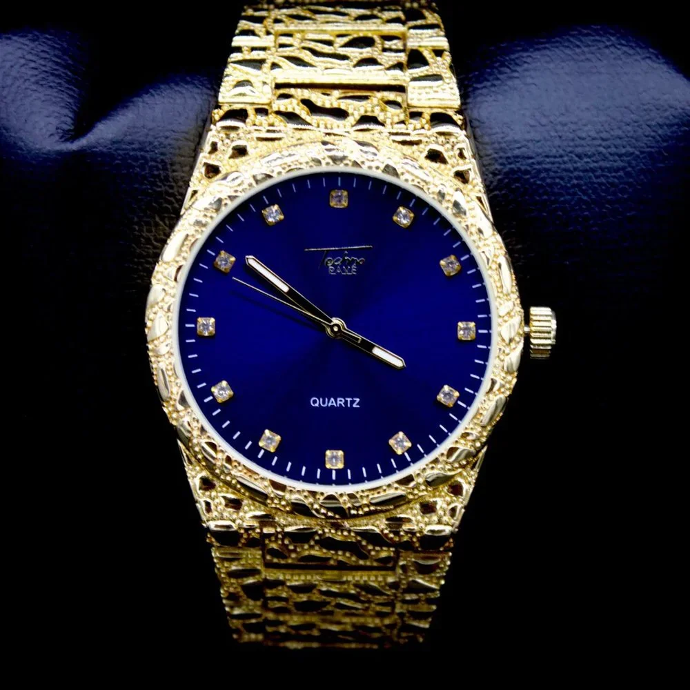Gold Men's Fashion Watch with Blue Dial
